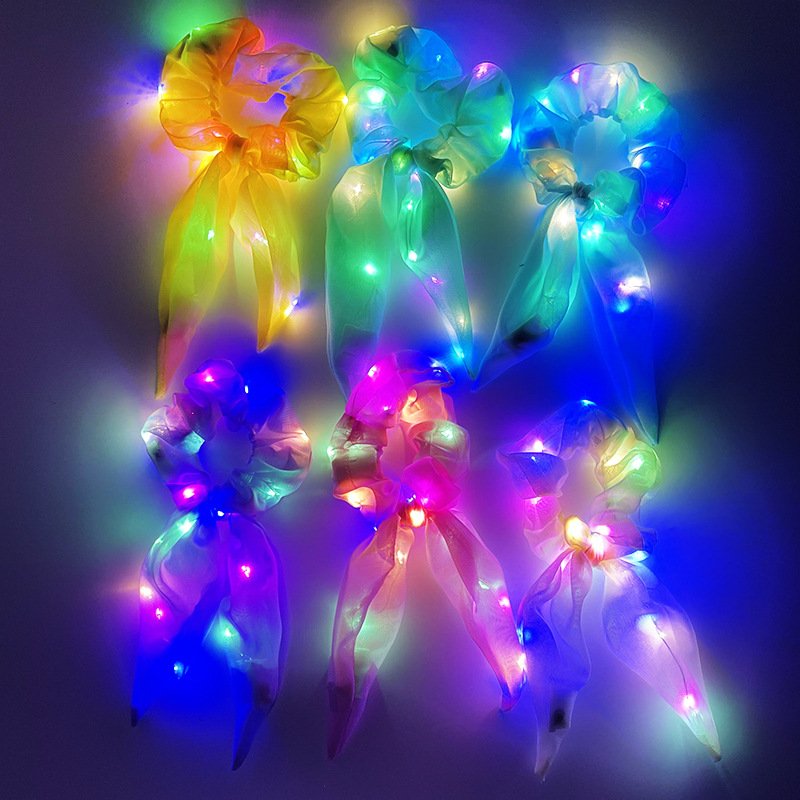 LED Light Hair Scrunchies Satin Elastic Bands Light Soft Cute Silk Scrunchy Hair Accessories for Women Girls