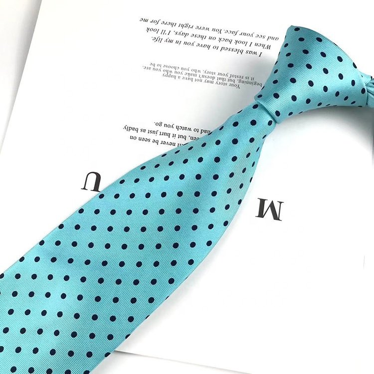 Hai Bei printing series china wholesale silk ties turquoise with black dot 100% silk Printed tie