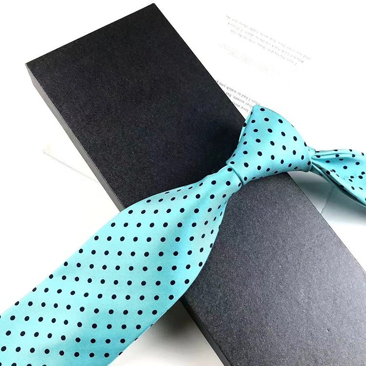 Hai Bei printing series china wholesale silk ties turquoise with black dot 100% silk Printed tie