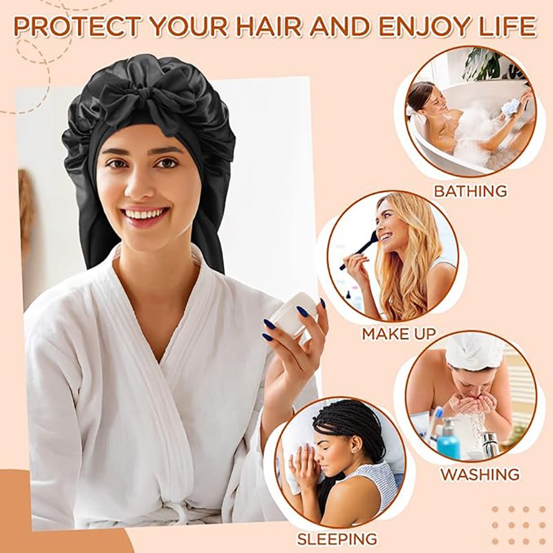 Custom Logo Elastic Band Hair Care Hair Cover Braid Sleep Cap Long Satin Hair Bonnets With tied
