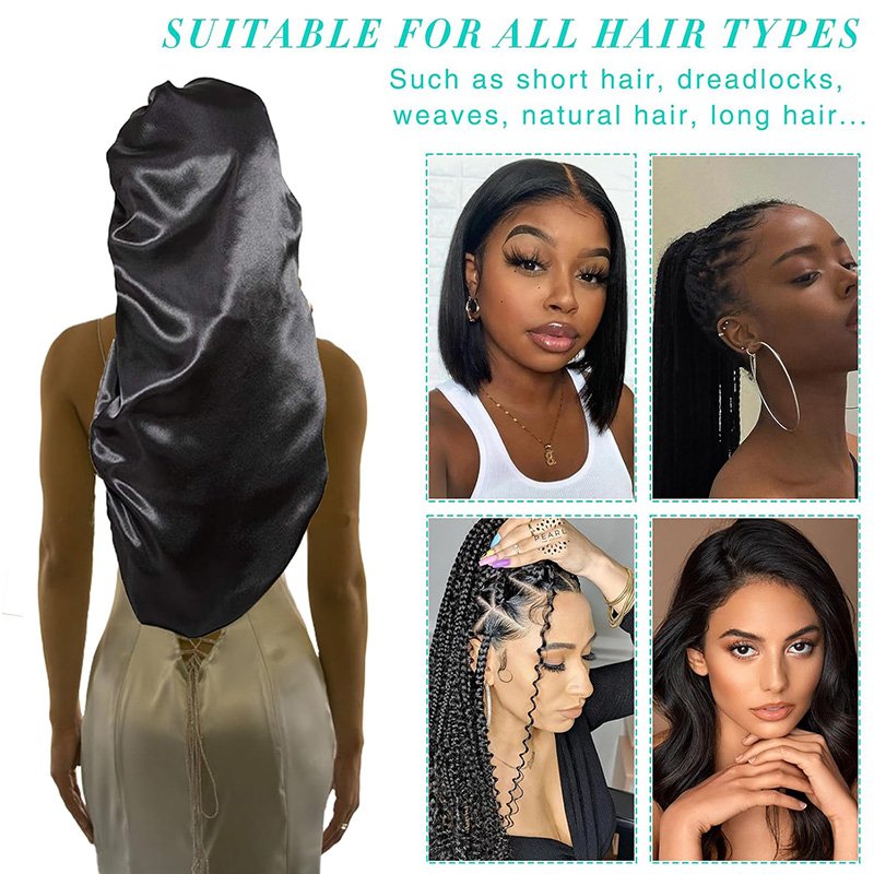 Custom Logo Elastic Band Hair Care Hair Cover Braid Sleep Cap Long Satin Hair Bonnets With tied