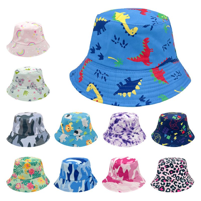 2023 New Parent Children Baby Lovely Cartoon Animal Dinosaur Pattern Double Sides Wearing Bucket Hat