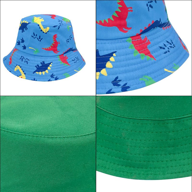 2023 New Parent Children Baby Lovely Cartoon Animal Dinosaur Pattern Double Sides Wearing Bucket Hat