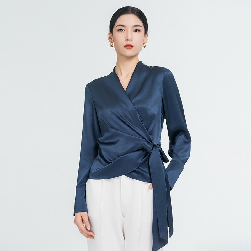 22 Momme Silk Shirt for Women Elegant Lady Long Sleeve Mulberry Silk Blouse 100% Real Mulberry Silk Shirt Blouse for Lady
