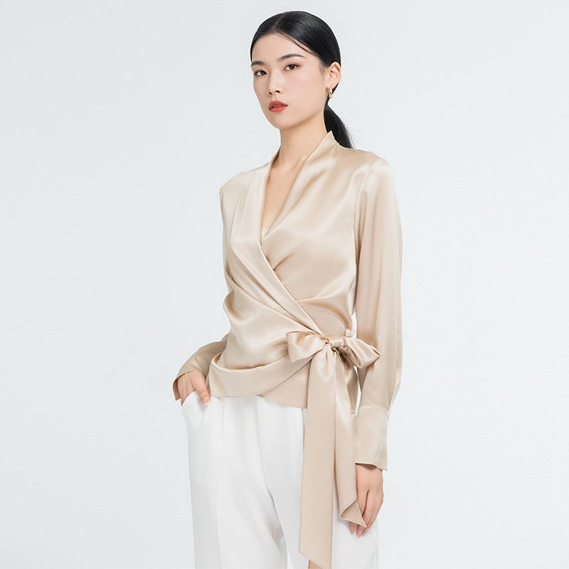 22 Momme Silk Shirt for Women Elegant Lady Long Sleeve Mulberry Silk Blouse 100% Real Mulberry Silk Shirt Blouse for Lady