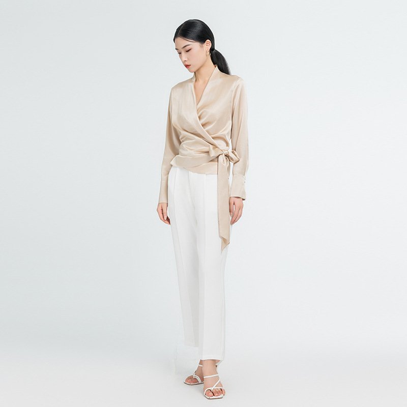 22 Momme Silk Shirt for Women Elegant Lady Long Sleeve Mulberry Silk Blouse 100% Real Mulberry Silk Shirt Blouse for Lady