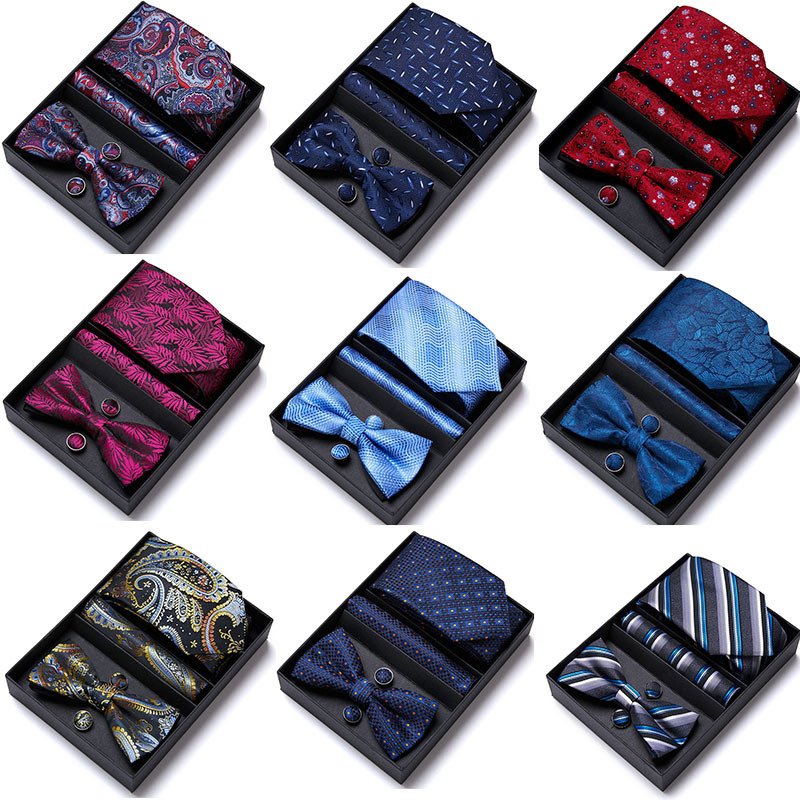 In stock wholesale business mens suit wedding accessories polyester bow tie set gift box
