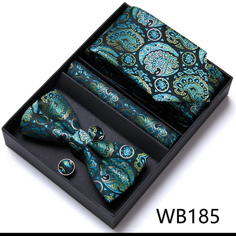 In stock wholesale business mens suit wedding accessories polyester bow tie set gift box