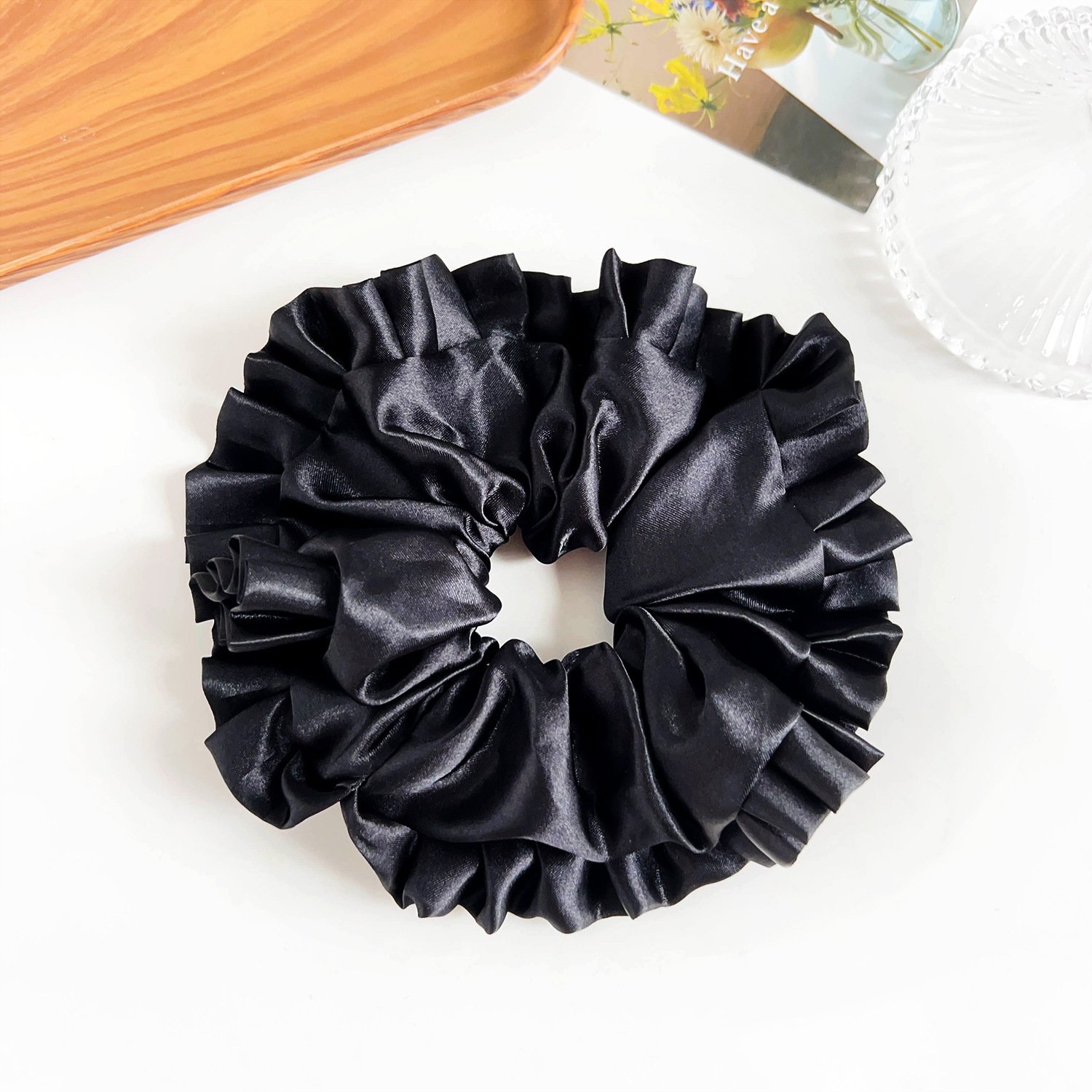 Cute Women Ladies Elastic Lace Border Hair Ties Big Statement Solid Color Hair Scrunchies Stretchy Hair Band Ponytail Holder