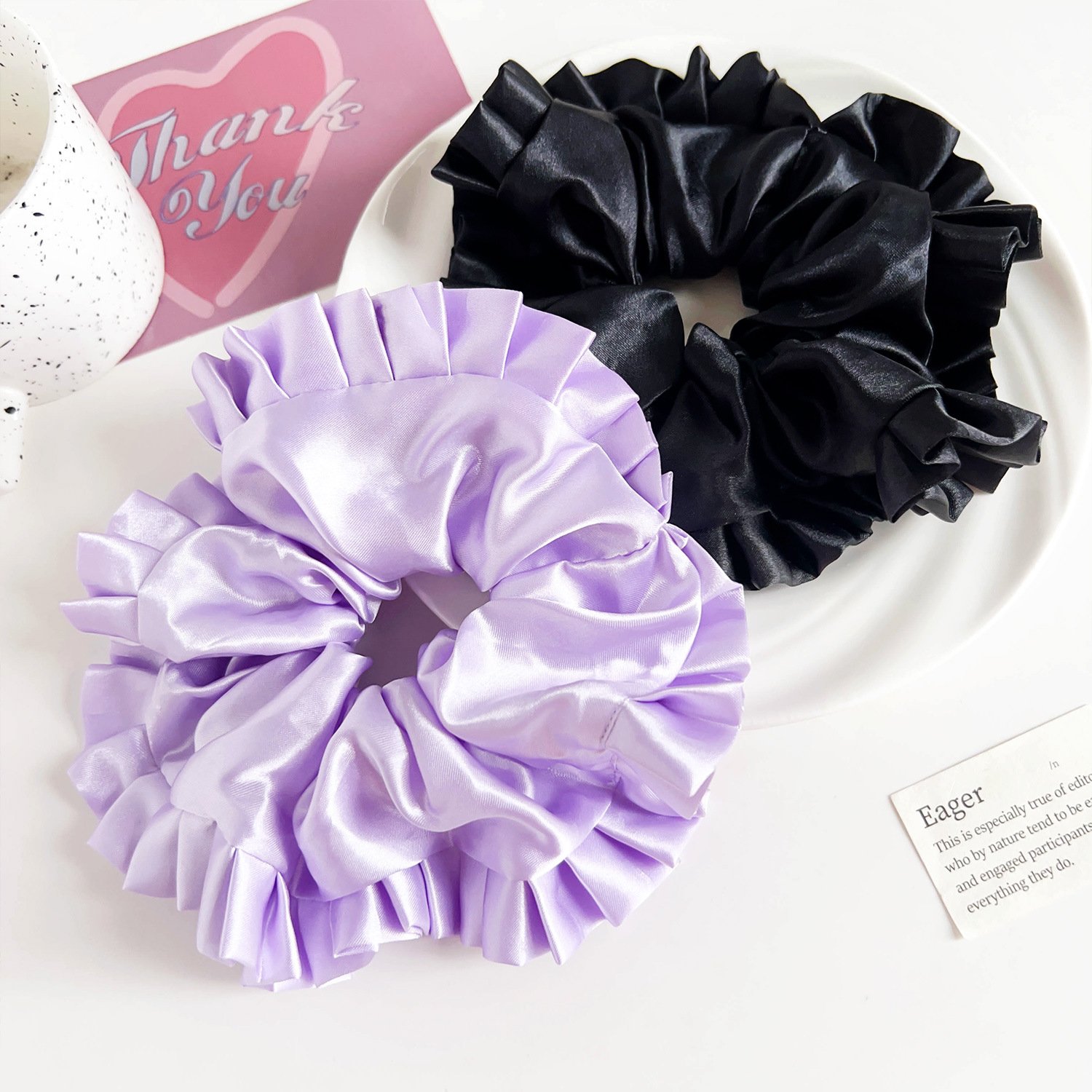 Cute Women Ladies Elastic Lace Border Hair Ties Big Statement Solid Color Hair Scrunchies Stretchy Hair Band Ponytail Holder