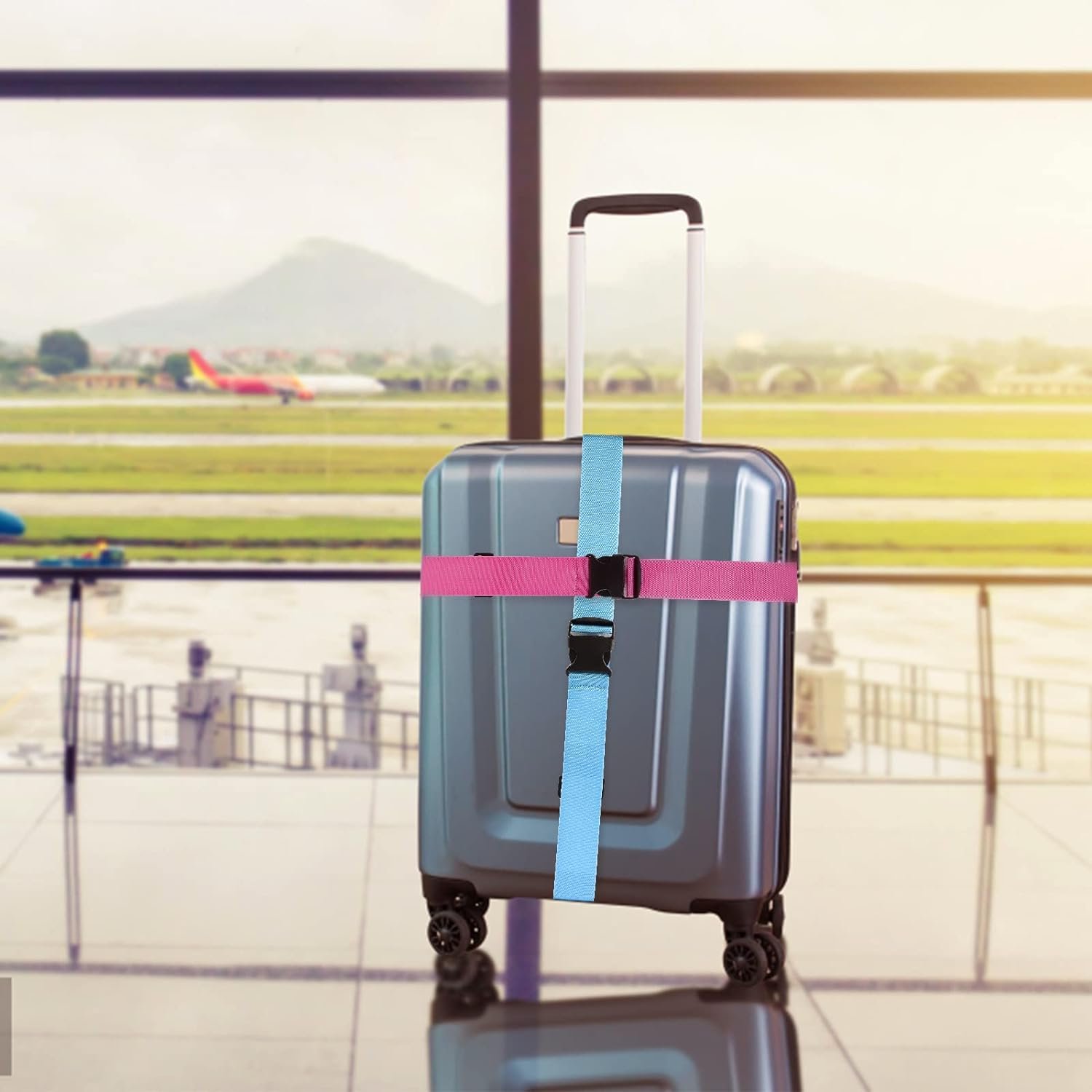 74 inches Luggage Straps Suitcase Belt Heavy Duty with Adjustable Buckle Makes Travel Luggage Easy to Spot and Secure