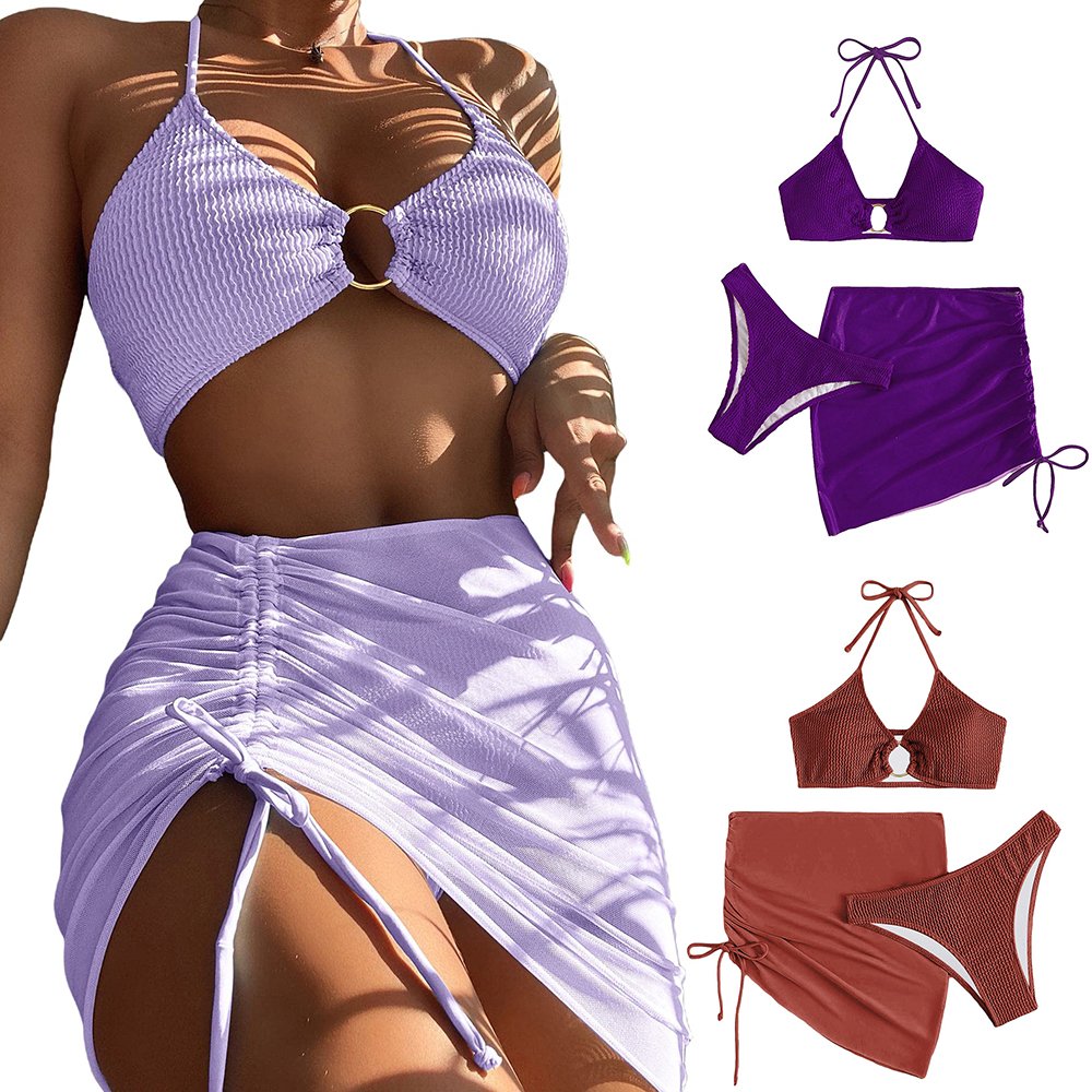 Custom Fitness Swimwear Beachwear Tie Leopard Swimsuit Cover up Dress Set and 3 Piece Set Womens String Triangle Bikini