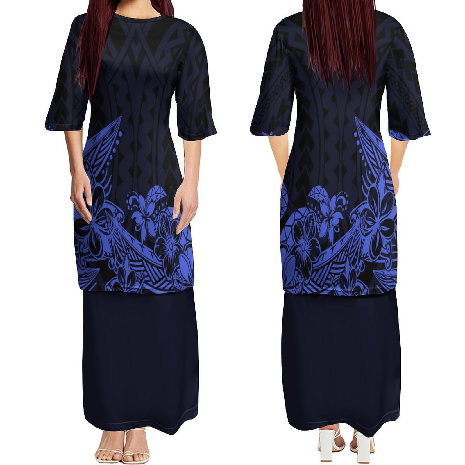 New Wholesale Custom Samoa Puletasi Dress Ptaha Polynesian Tribal Print Womens Top And Skirts 2 Piece Outfits Sets Dress 2pcs