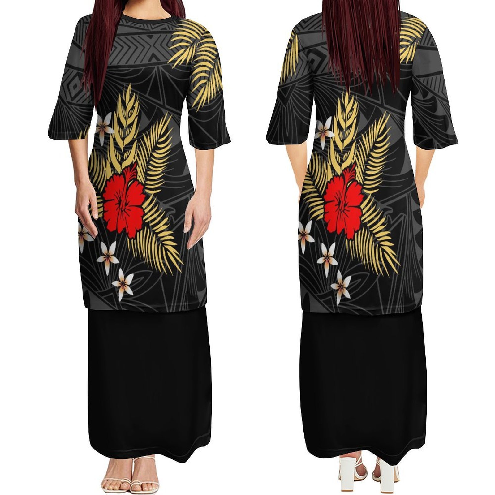New Wholesale Custom Samoa Puletasi Dress Ptaha Polynesian Tribal Print Womens Top And Skirts 2 Piece Outfits Sets Dress 2pcs