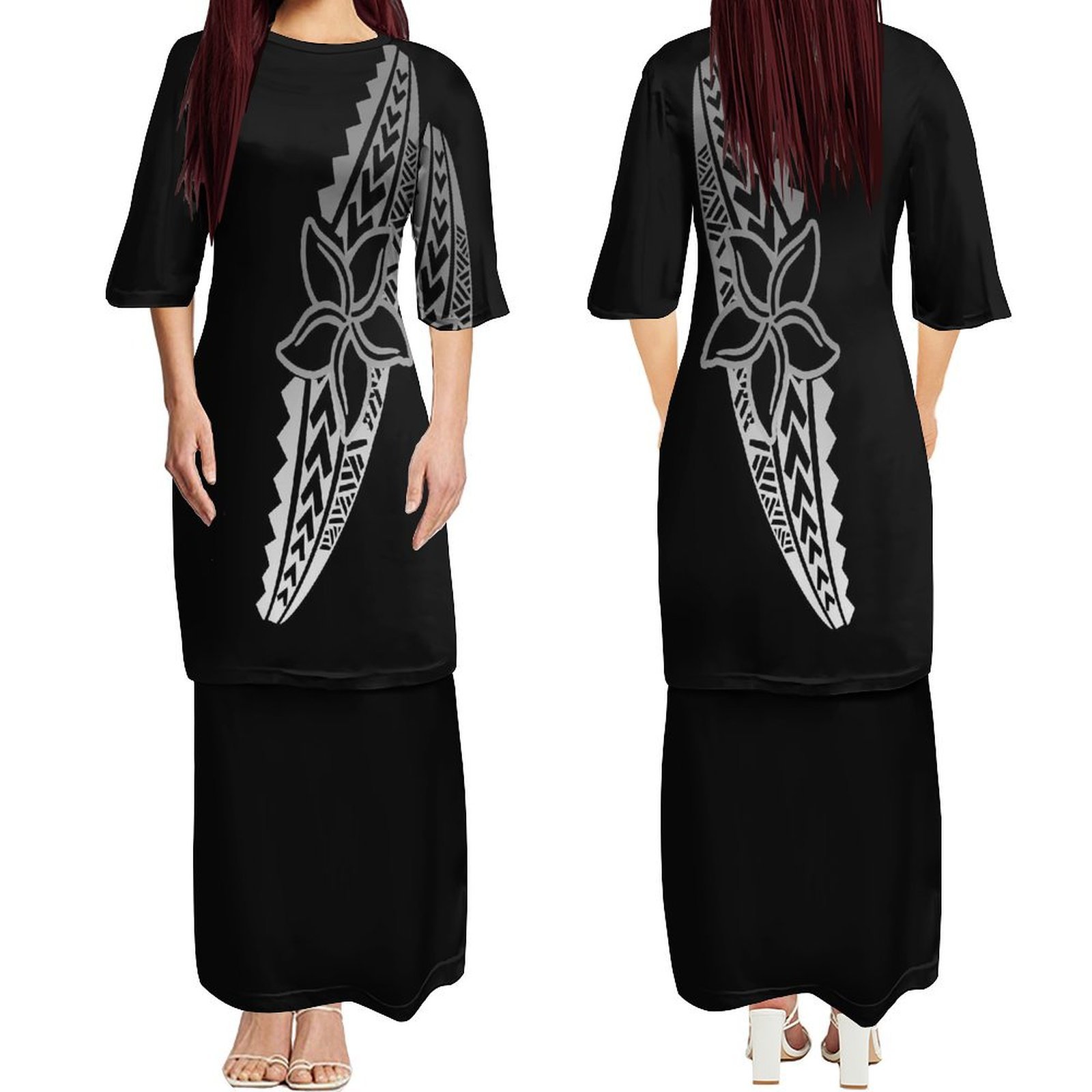 New Wholesale Custom Samoa Puletasi Dress Ptaha Polynesian Tribal Print Womens Top And Skirts 2 Piece Outfits Sets Dress 2pcs