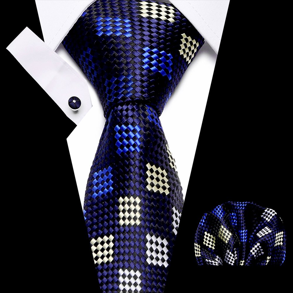 Guangzhou Wholesale Blue Paisley Silk Neck Tie set with Pocket Square&cufflinks