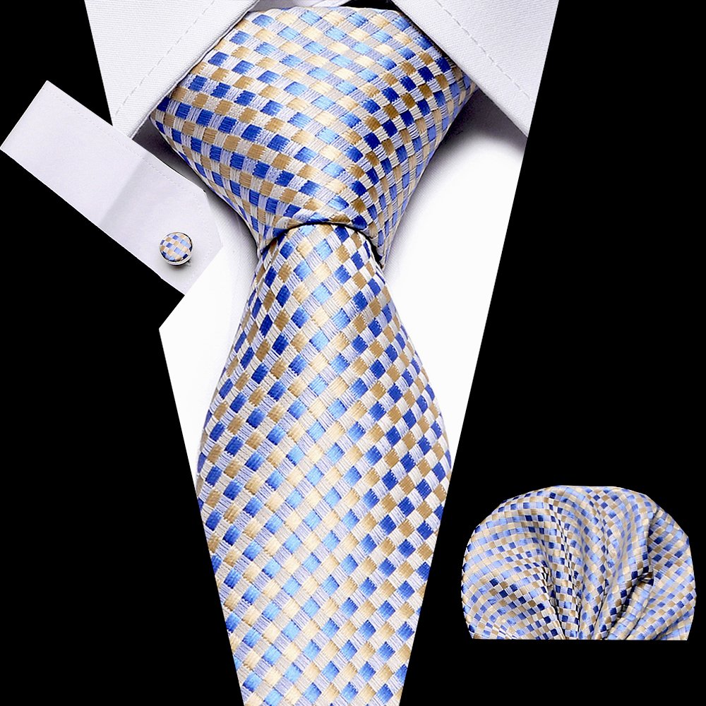 Guangzhou Wholesale Blue Paisley Silk Neck Tie set with Pocket Square&cufflinks