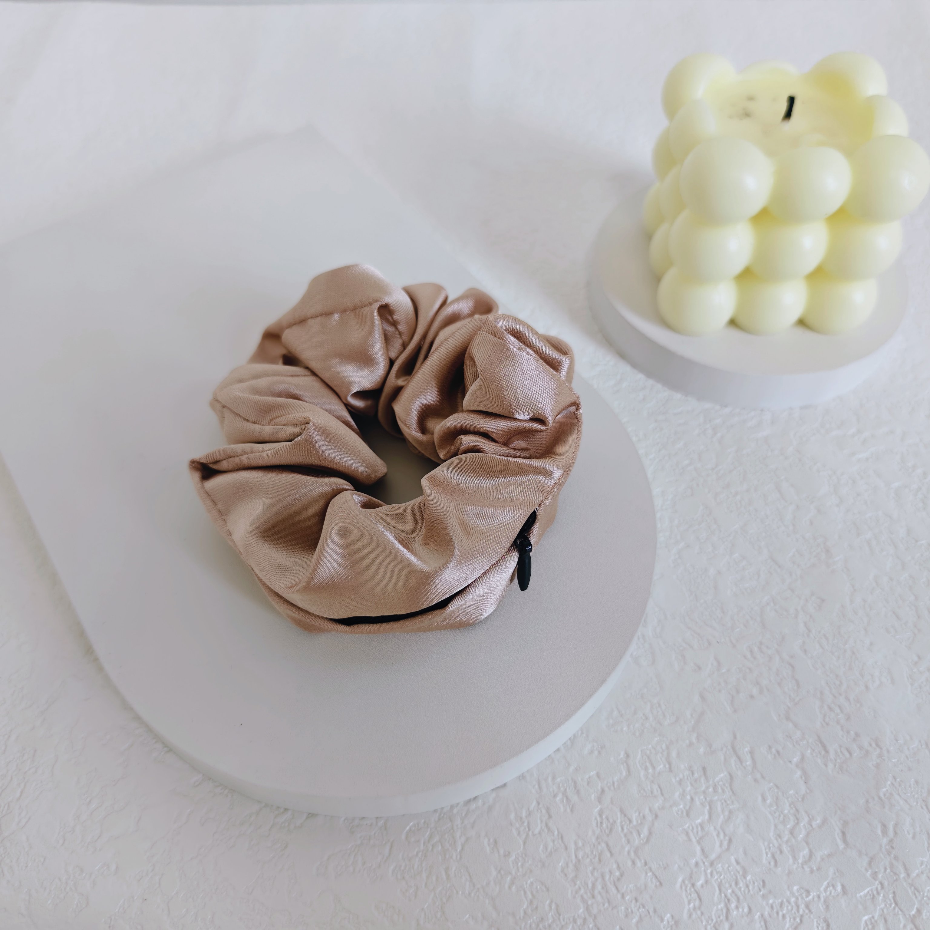 Stocking Satin Hair Tie Hidden Pocket Zipper Scrunchies