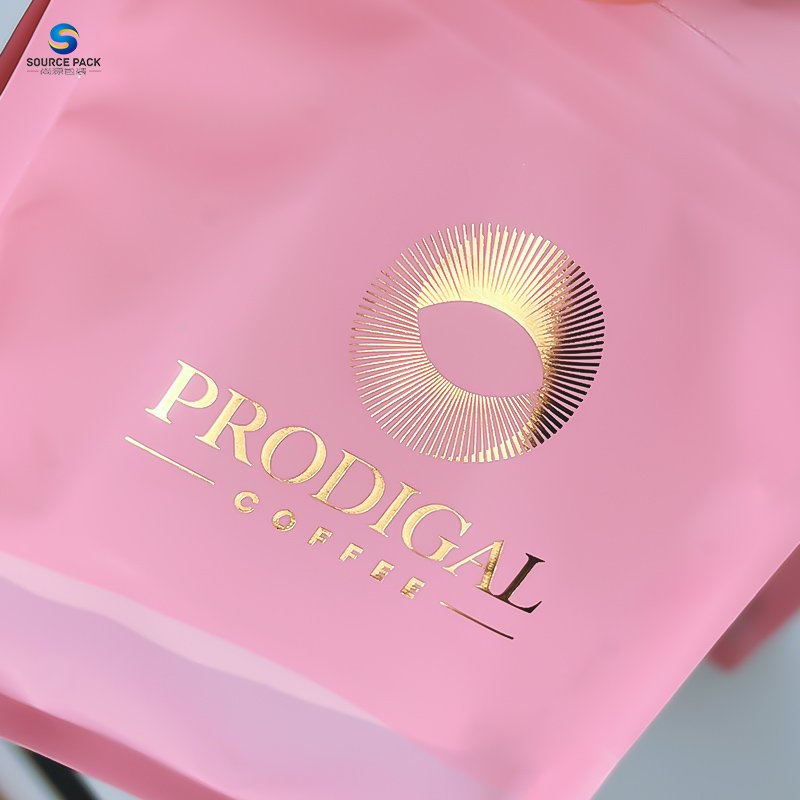 Gold Stamping Recyclable Pouch Flat Bottom Plastic Zipper Custom Printed Coffee Bean Packaging Bag with Logo