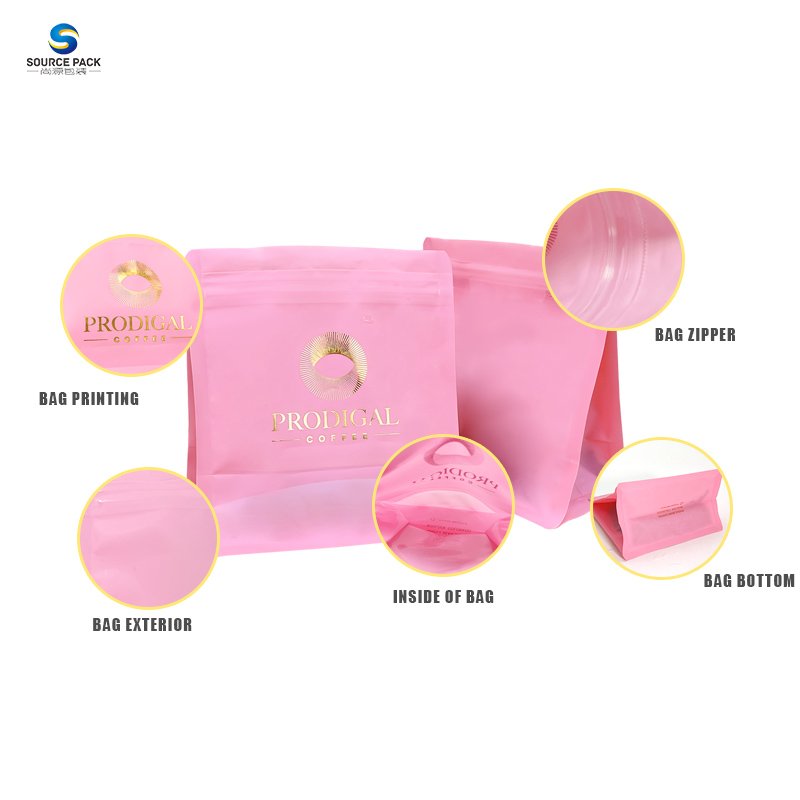 Gold Stamping Recyclable Pouch Flat Bottom Plastic Zipper Custom Printed Coffee Bean Packaging Bag with Logo