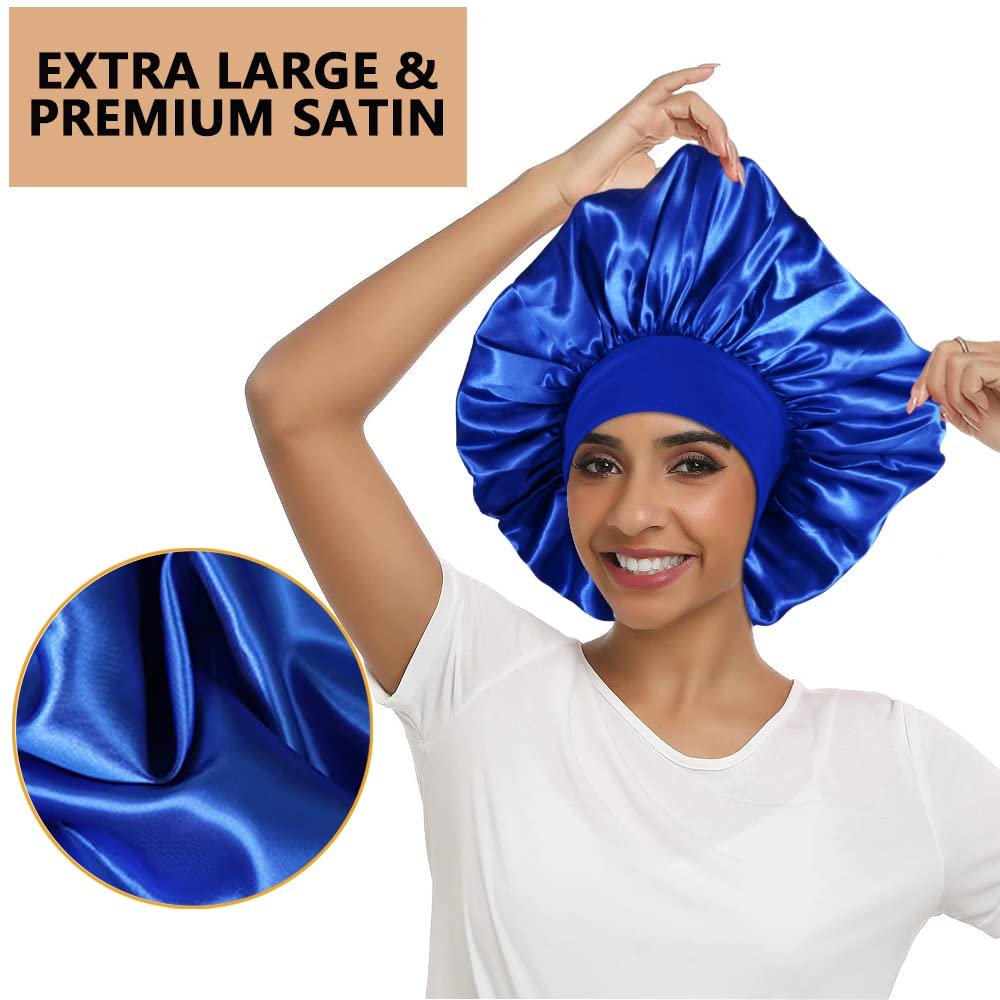 Wholesale women Wide-brimmed sleep bonnet with Tie Band Straps Extra Sleep Satin Wraps Hair Cap Large bonnet