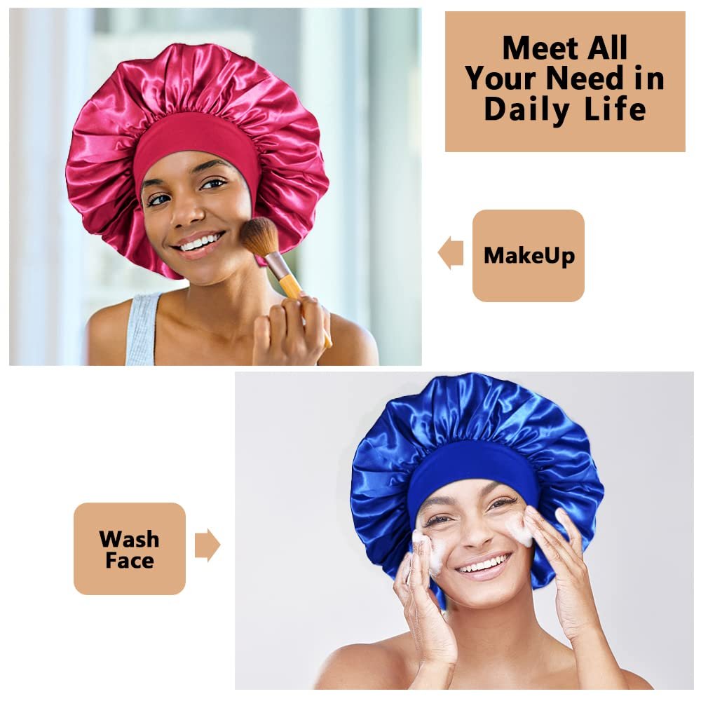 Wholesale women Wide-brimmed sleep bonnet with Tie Band Straps Extra Sleep Satin Wraps Hair Cap Large bonnet