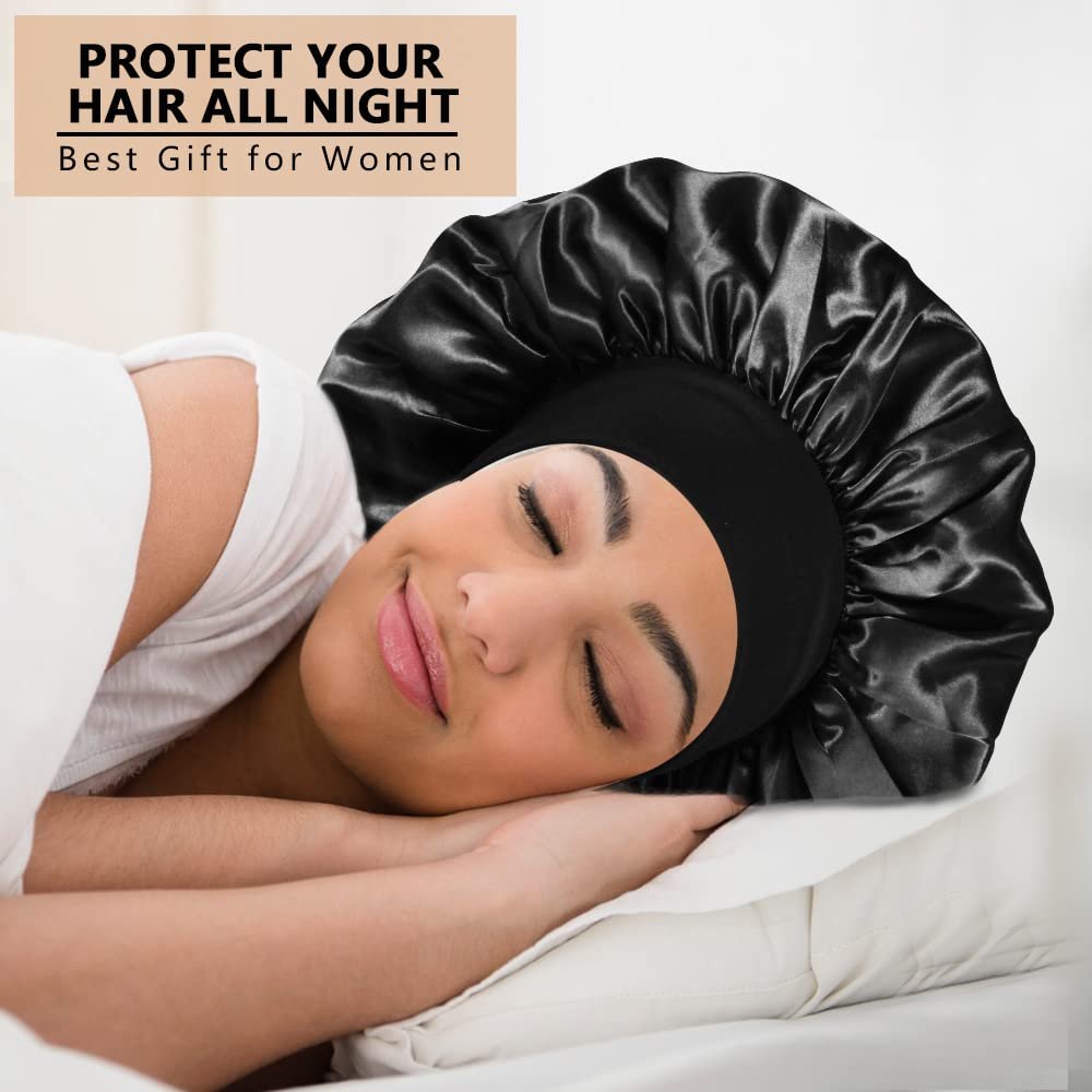 Wholesale women Wide-brimmed sleep bonnet with Tie Band Straps Extra Sleep Satin Wraps Hair Cap Large bonnet
