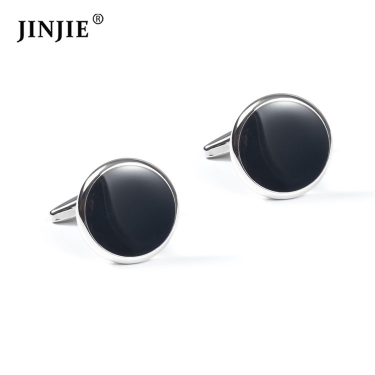 Best selling copper material round black enamel classic cufflinks for men for business day