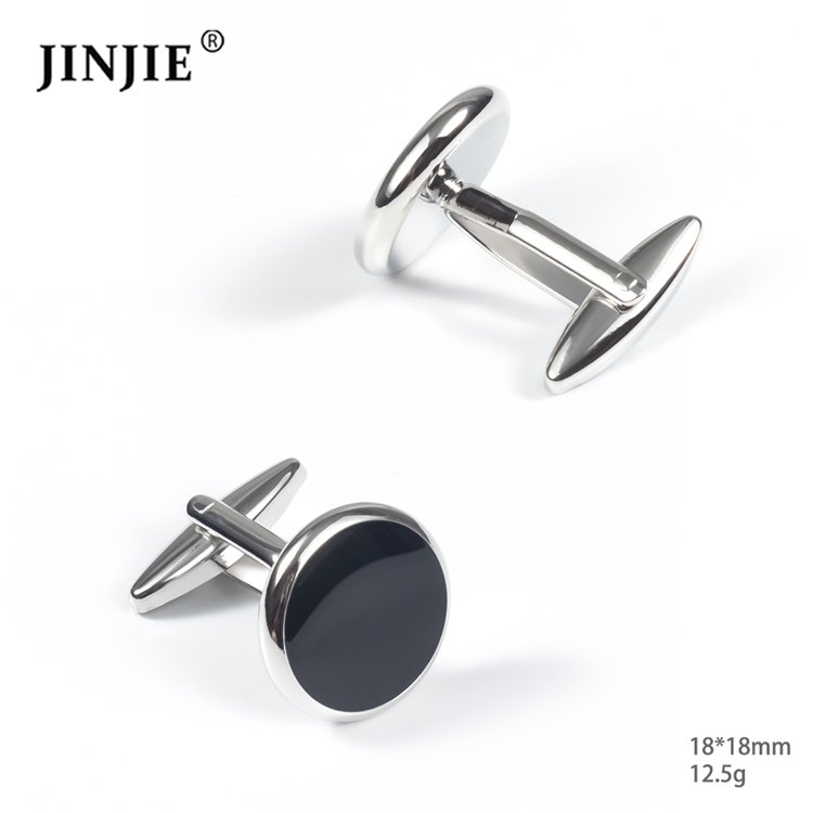 Best selling copper material round black enamel classic cufflinks for men for business day