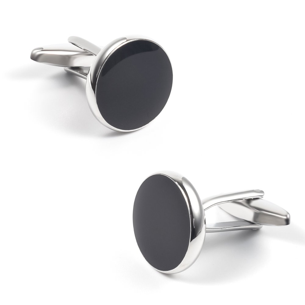 Best selling copper material round black enamel classic cufflinks for men for business day