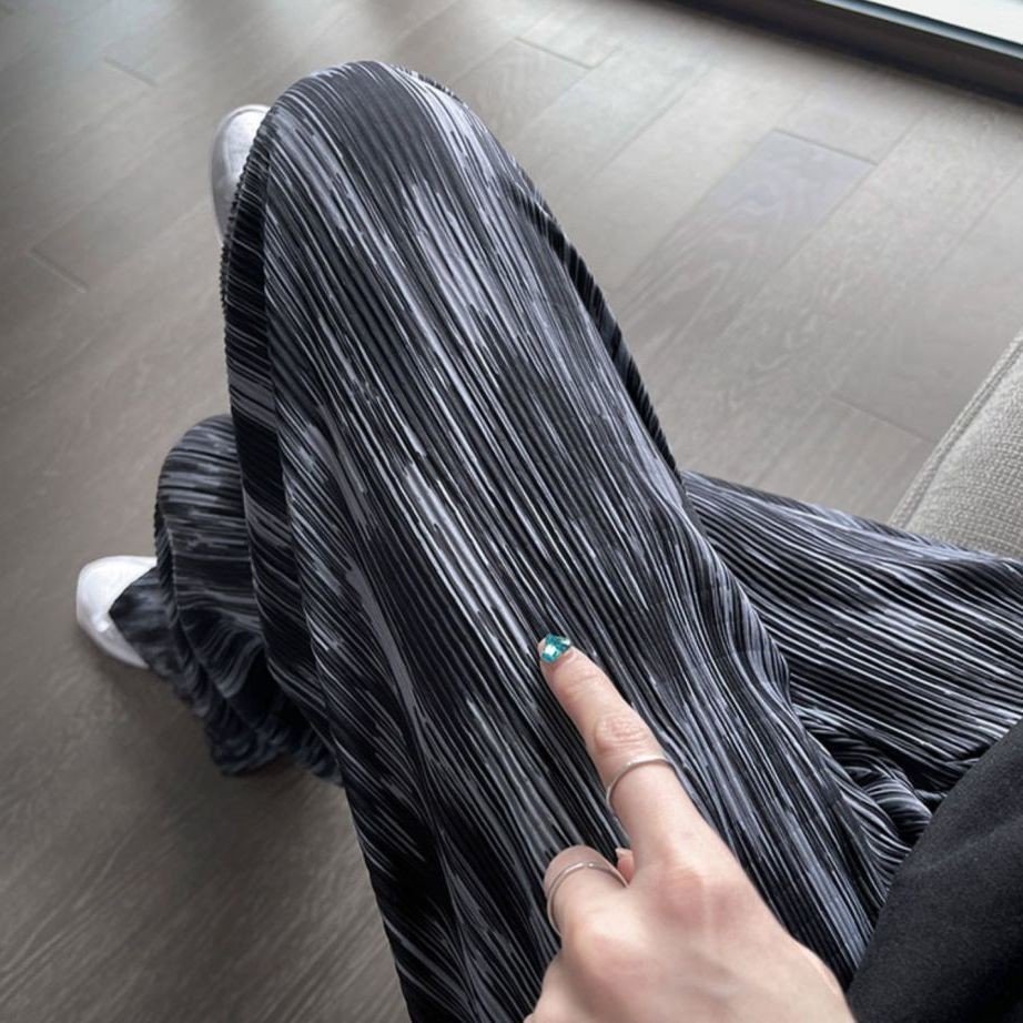 Tie Dyed Print Women Casual Pants High Waist Drawstring Loose Ice Silk Trousers Spring Summer Lady Soft Wide Leg Pants