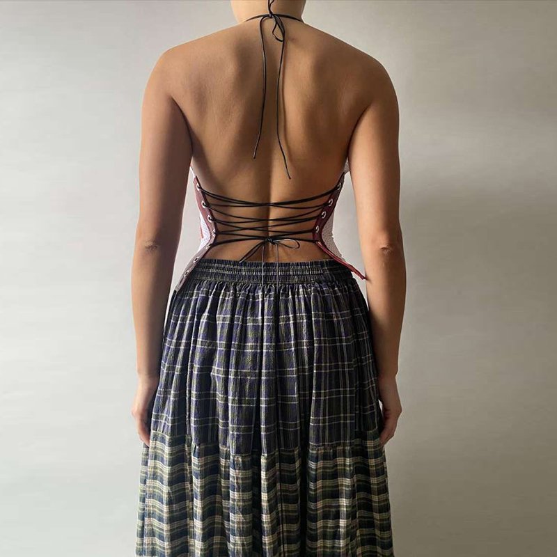 Sexy halter backless tie-up v neck tight slim halter top women camisole