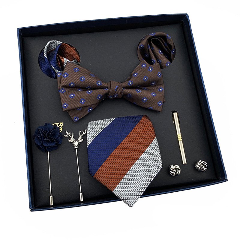 Holiday gifts Men's tie tie square scarf 8 sets gift box polyester yarn-dyed fabric to send boyfriend to send elders