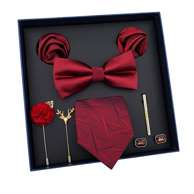 Holiday gifts Men's tie tie square scarf 8 sets gift box polyester yarn-dyed fabric to send boyfriend to send elders