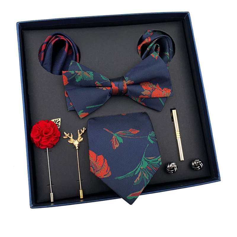 Holiday gifts Men's tie tie square scarf 8 sets gift box polyester yarn-dyed fabric to send boyfriend to send elders