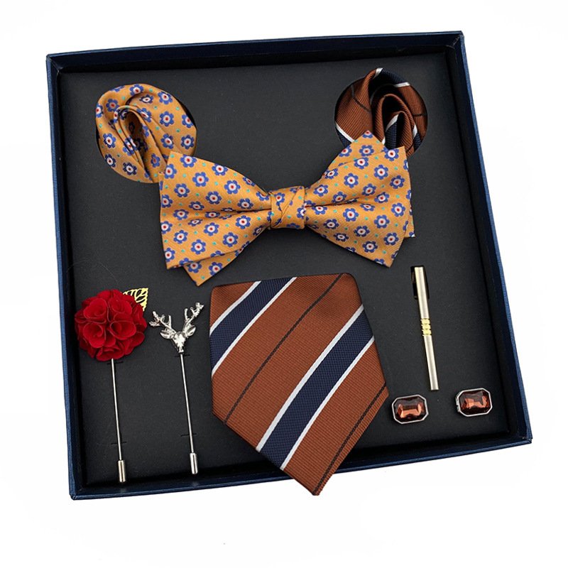 Holiday gifts Men's tie tie square scarf 8 sets gift box polyester yarn-dyed fabric to send boyfriend to send elders