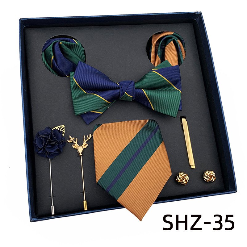 Holiday gifts Men's tie tie square scarf 8 sets gift box polyester yarn-dyed fabric to send boyfriend to send elders