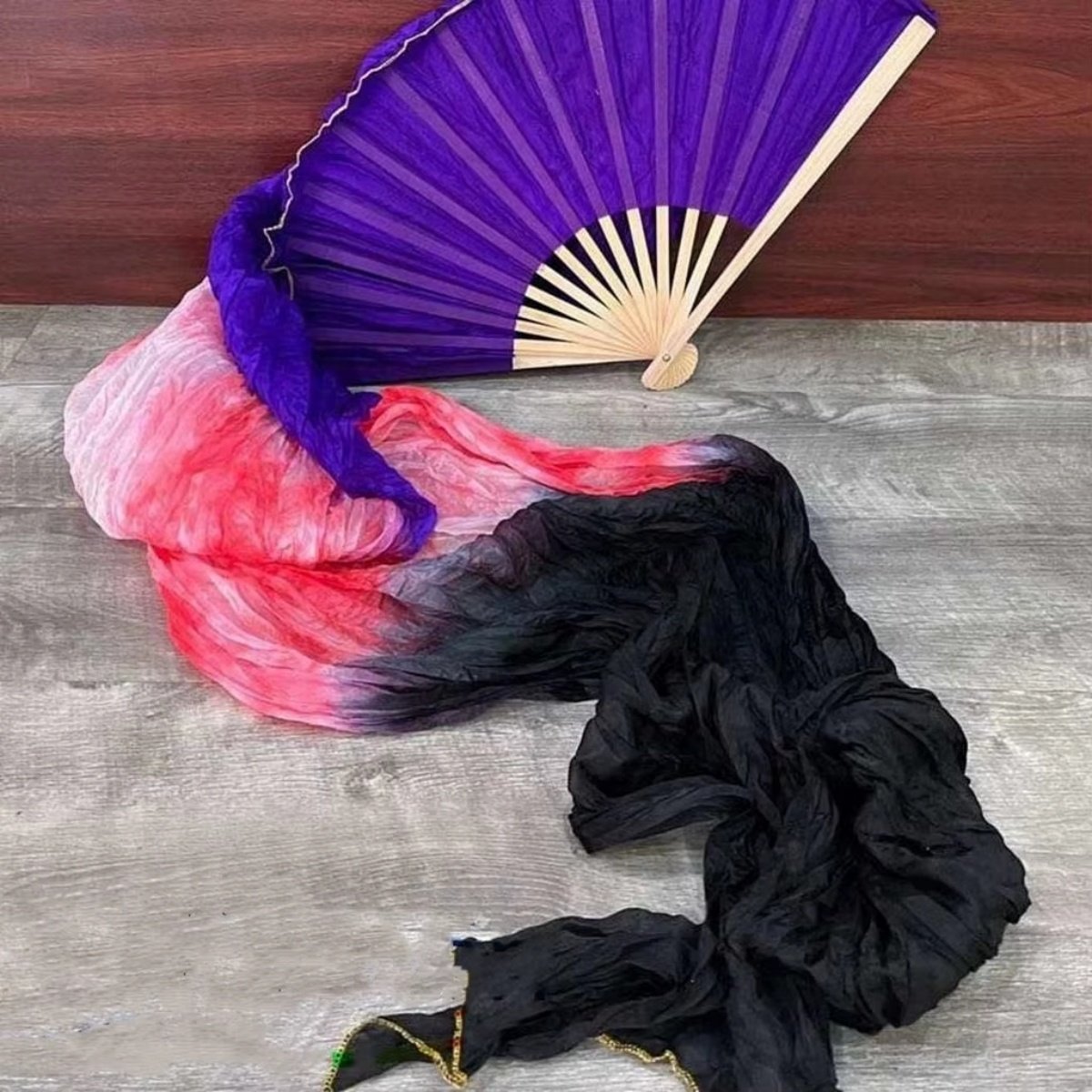 Tie Dye Silk Fan Veil Belly Dancing Long Fans Worship Praise Dance Prop