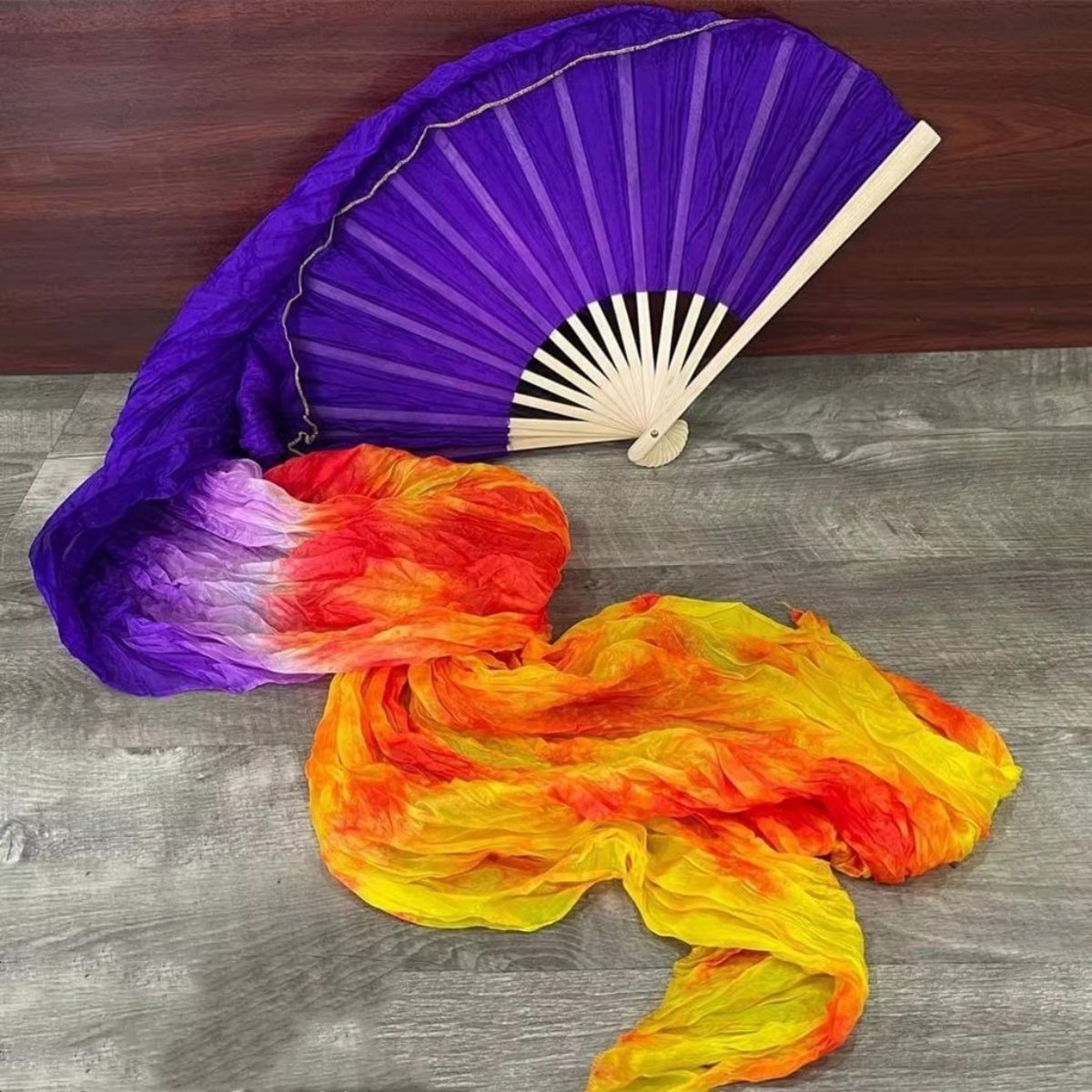 Tie Dye Silk Fan Veil Belly Dancing Long Fans Worship Praise Dance Prop