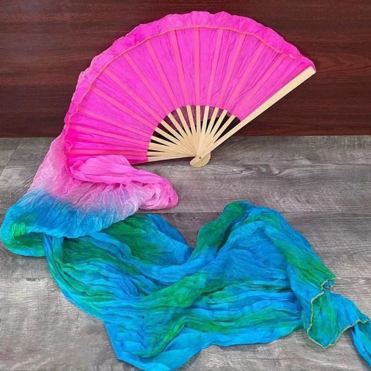 Tie Dye Silk Fan Veil Belly Dancing Long Fans Worship Praise Dance Prop