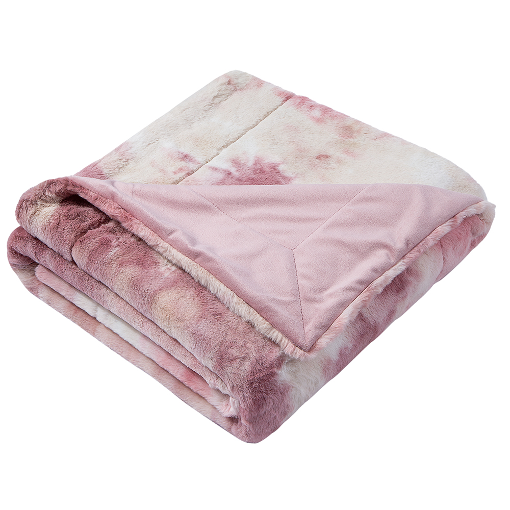 Custom Floral Pattern Polyester King Size Winter Soft Pink Tie Dyed Faux Fur Blanket