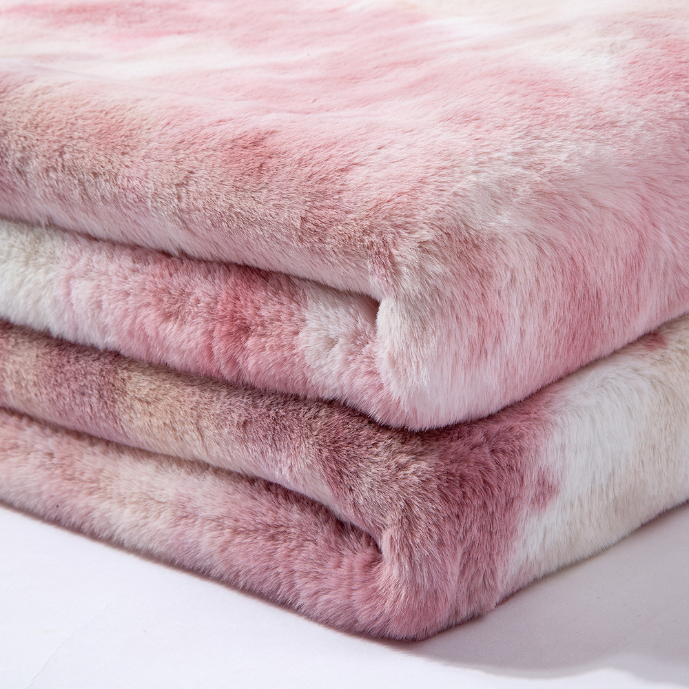 Custom Floral Pattern Polyester King Size Winter Soft Pink Tie Dyed Faux Fur Blanket