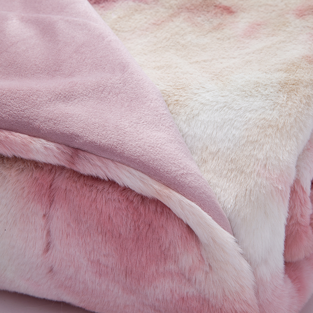 Custom Floral Pattern Polyester King Size Winter Soft Pink Tie Dyed Faux Fur Blanket