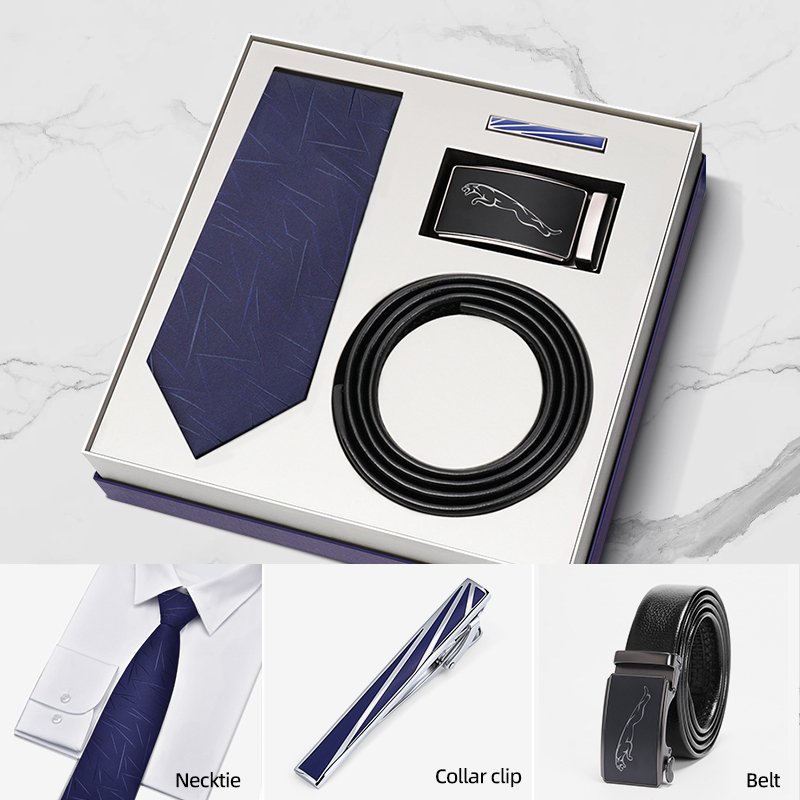 Luxury Gift Set Silk Necktie and Genuine Leather Belts for men's Wedding