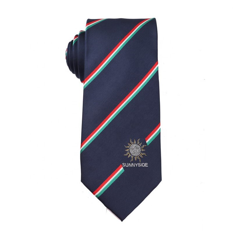 Custom Designer OEM Logo Necktie Badges Jacquard College School Polyester Tie Multi-color Woven Striped School Tie For Boys