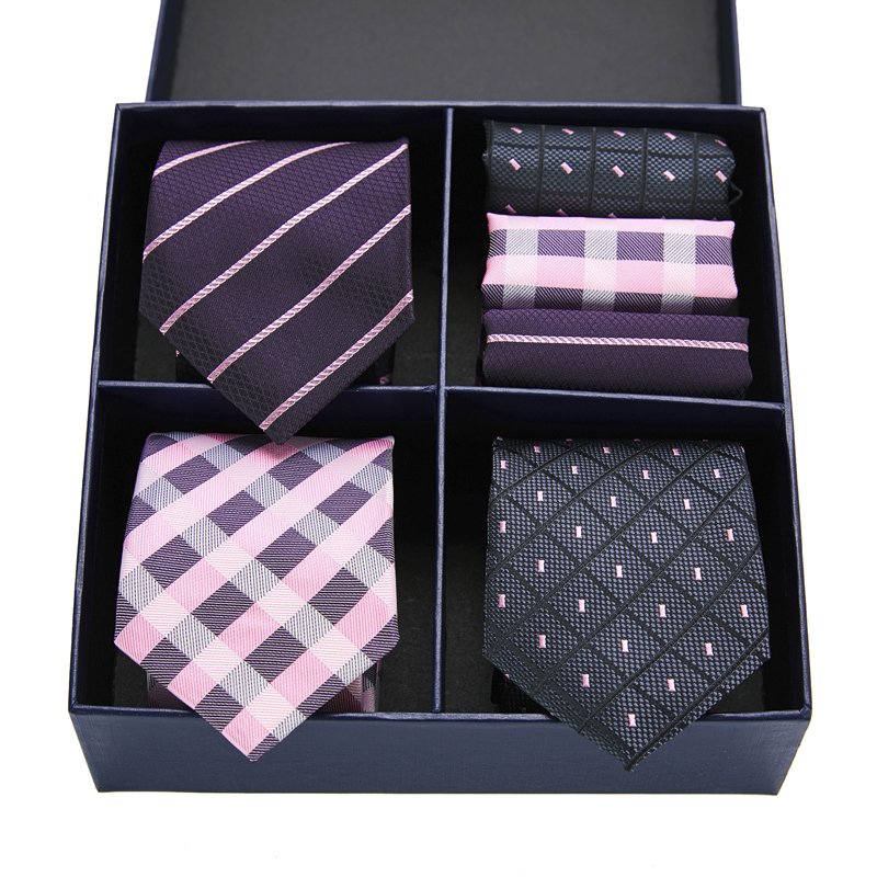High Quality Gift Box 3 Set Tie Handkerchief Cufflink Set Pocket Squares Necktie For Men Red Blue Dot Fit Party Wedding Tie