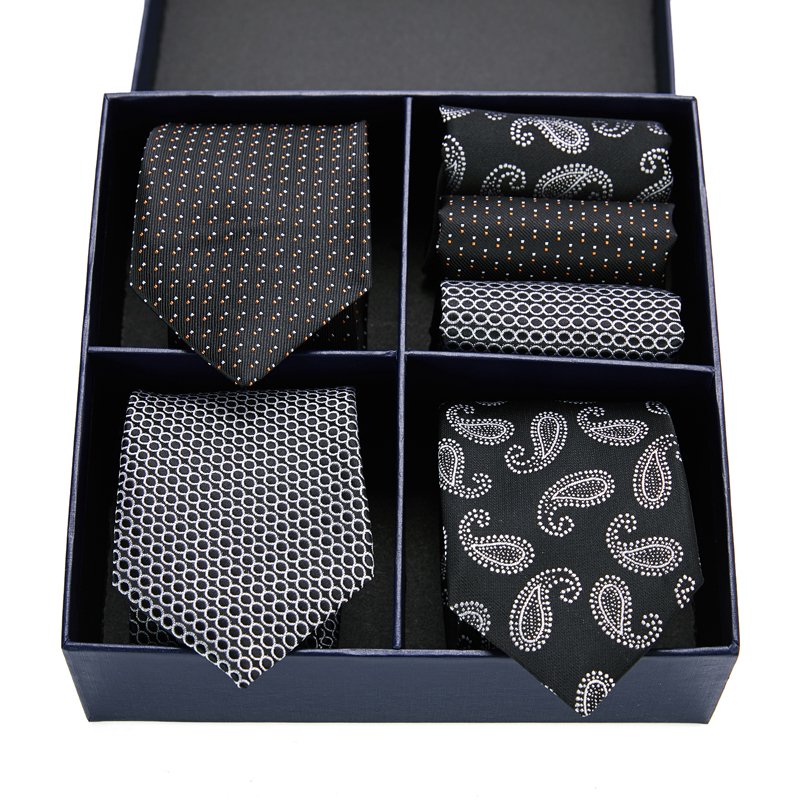 High Quality Gift Box 3 Set Tie Handkerchief Cufflink Set Pocket Squares Necktie For Men Red Blue Dot Fit Party Wedding Tie