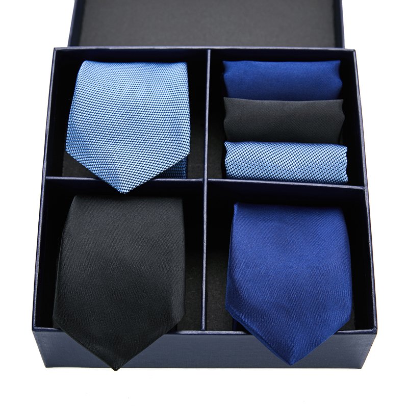High Quality Gift Box 3 Set Tie Handkerchief Cufflink Set Pocket Squares Necktie For Men Red Blue Dot Fit Party Wedding Tie