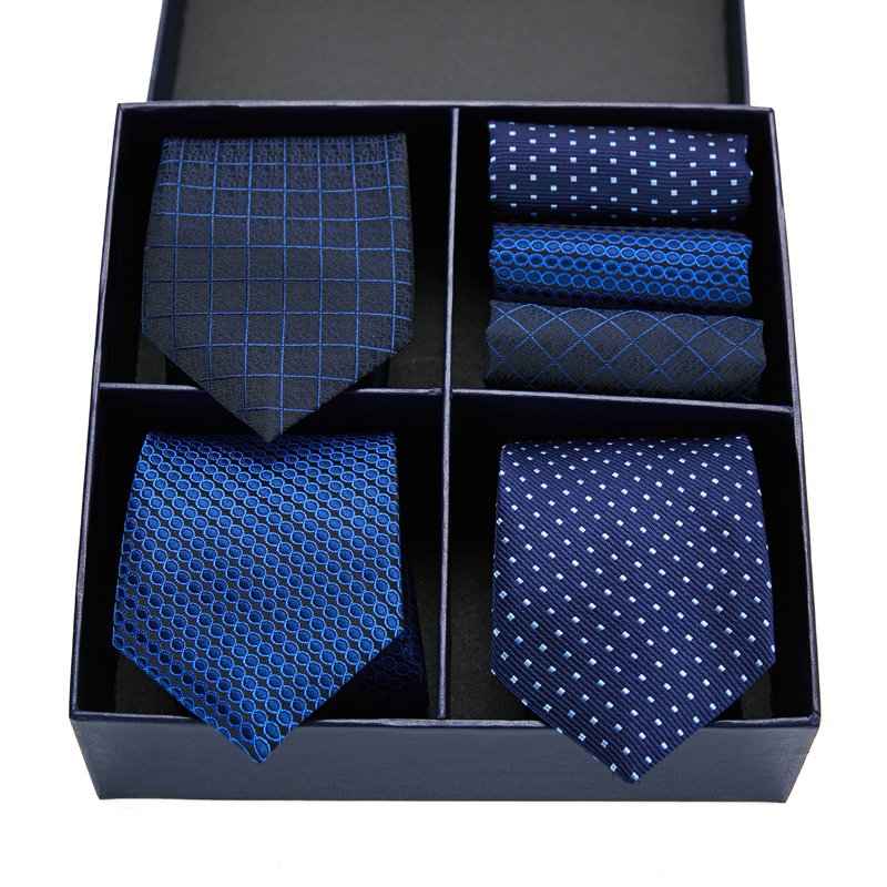 High Quality Gift Box 3 Set Tie Handkerchief Cufflink Set Pocket Squares Necktie For Men Red Blue Dot Fit Party Wedding Tie