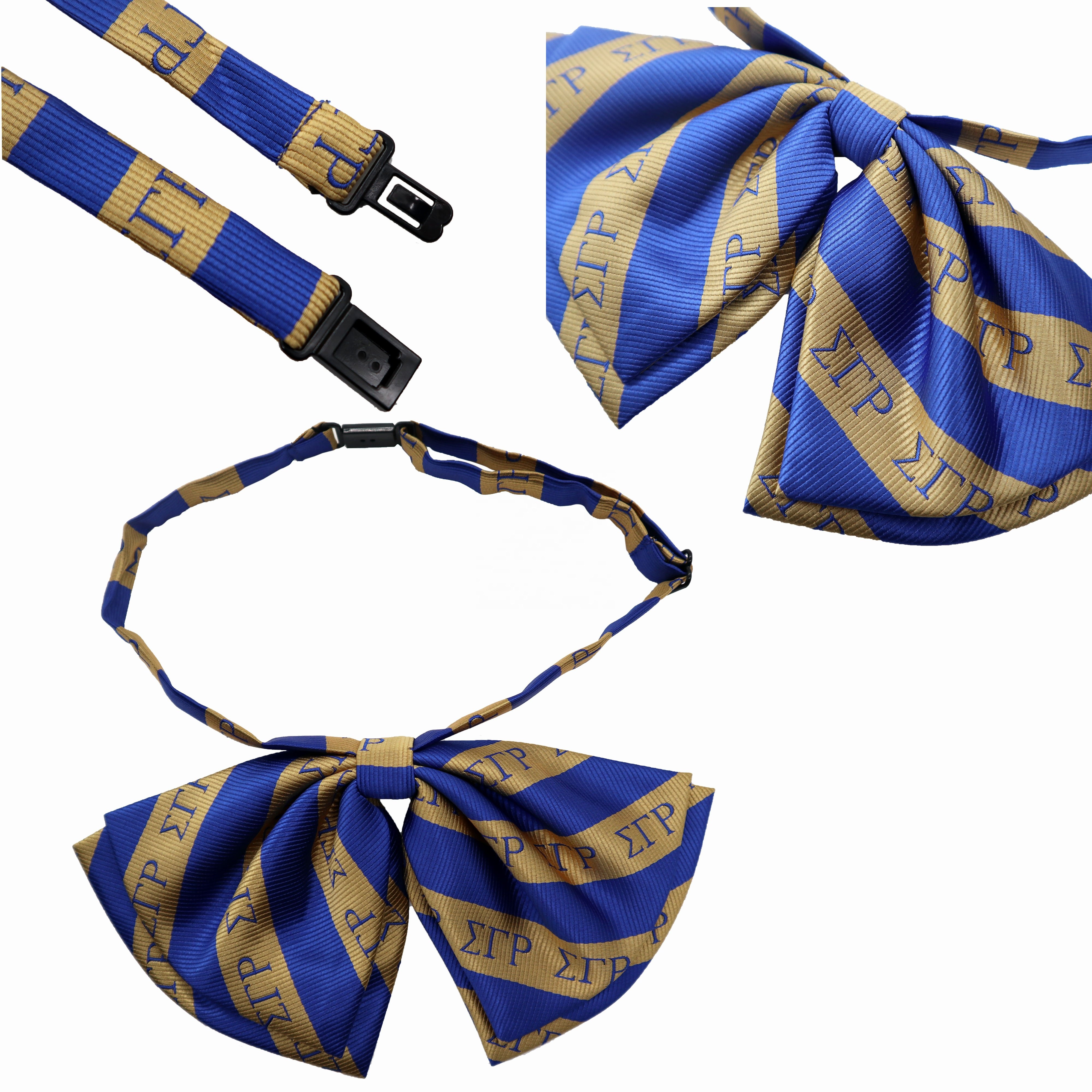 Ready to ship Sigma Gamma Rho Blue & Gold Bow Tie for woman Adjustable Greek Letters Floppy bow ties